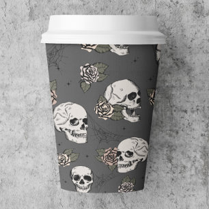 Black Gothic Skulls and Roses Halloween Paper Cups