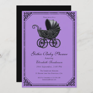 Black Gothic Stroller Baby Shower Invitation
