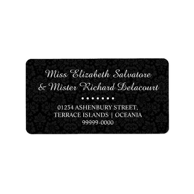 Black Gothic Victorian Damask Wedding Address Label (Front)