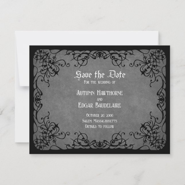 Black Gothic Victorian Wedding Save The Date (Front)