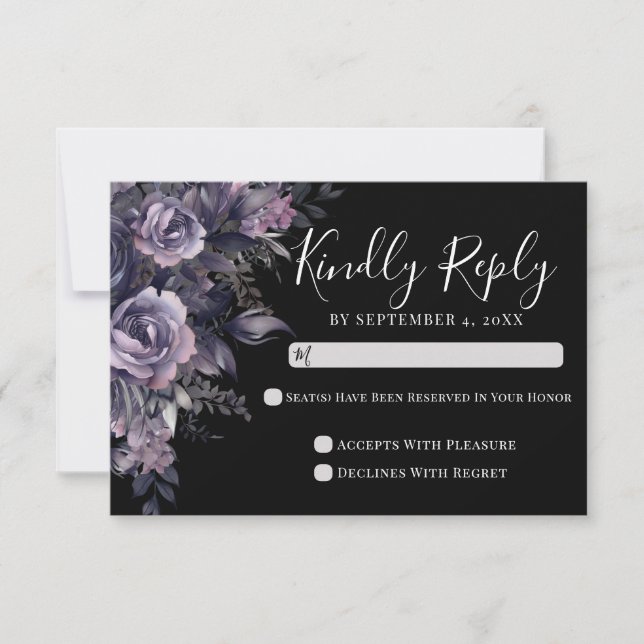 Black Gothic Wedding RSVP Card (Front)