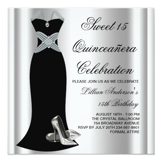 Black Gown High Heel Shoes Sweet 15 Quinceanera Card