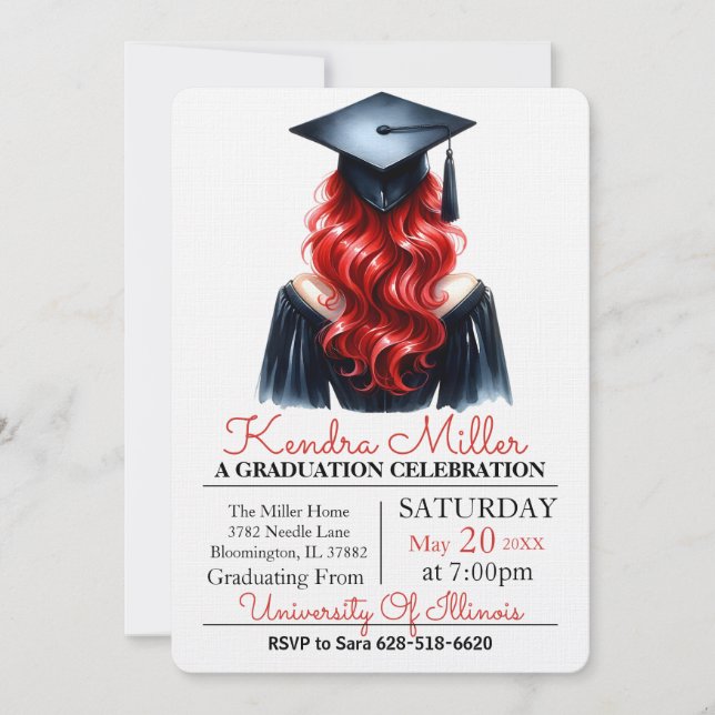 Black Gown Watercolor Graduation Invitation (Front)
