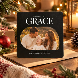 Black Grace Religious Christian Christmas Photo Holiday Card