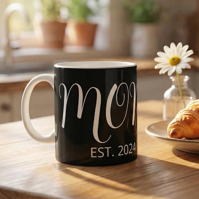 Black Graceful Big Script Established New Mom Gift Coffee Mug (Creator Uploaded)