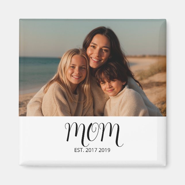 Black Graceful Script Mom Established Photo Gift Magnet (Front)