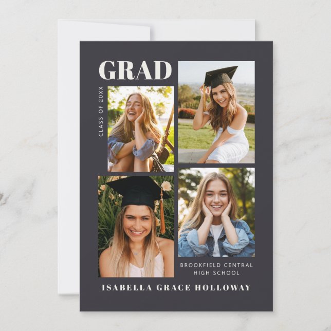 Black Grad Announcement With Photos (Front)