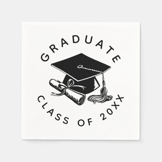 Black Grad Cap Diploma Class of 2025 Graduation Napkin (Front)