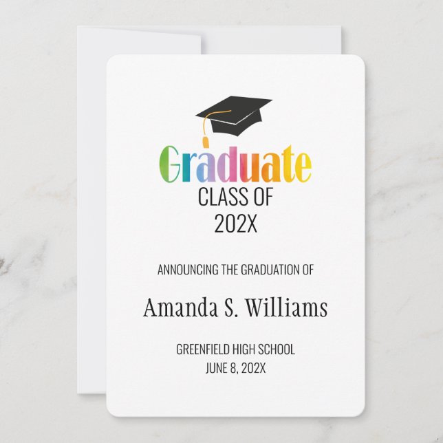 Black Grad Cap Graduation Announcement (Front)