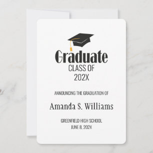 Black Grad Cap Graduation Announcement