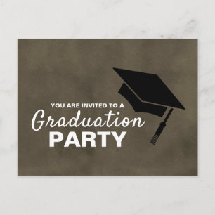 Black Grad Cap, Graduation Party Invitation Postcard