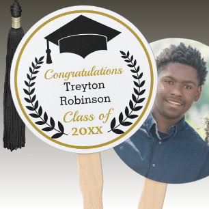 Black Grad Cap Graduation Photo Hand Fan