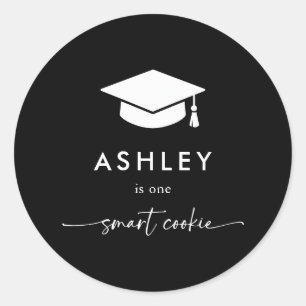 Black Grad Cap One Smart Cookie Graduation Favor Classic Round Sticker