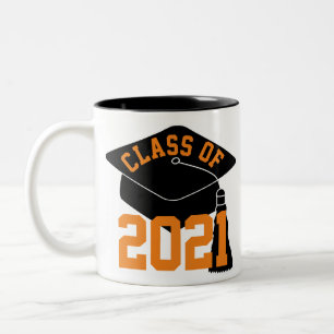 Black Grad Cap Orange Class of 2024 Two-Tone Coffee Mug