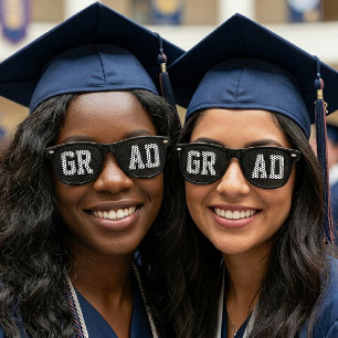 Black Grad College High School Senior Graduation Retro Sunglasses