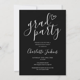 Black Grad Party Script Heart Graduation Party Invitation