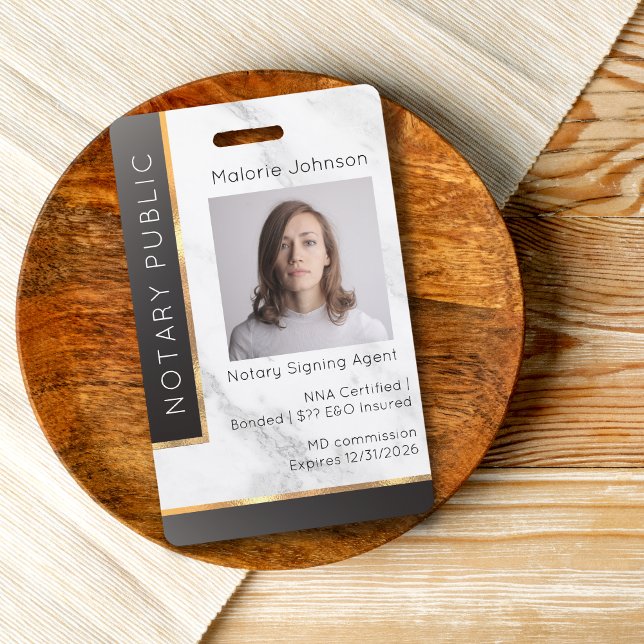 Black Gradient Gold Marble Proessional Notary ID ID Badge (Creator Uploaded)