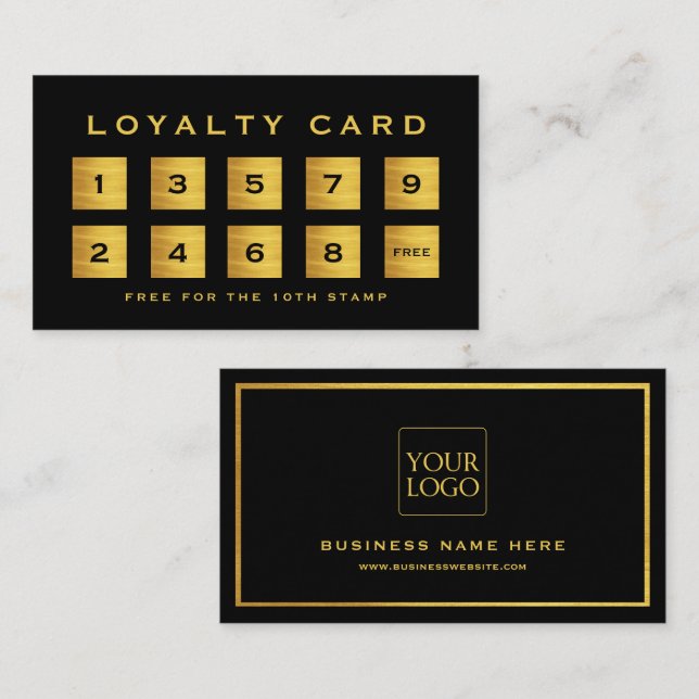 Black & Gradient Gold Minimalist Elegant Business Loyalty Card (Front/Back)