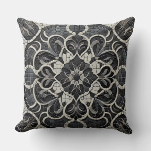 Black Gradient Mandala Pattern: Deep Mosaic Art Cushion