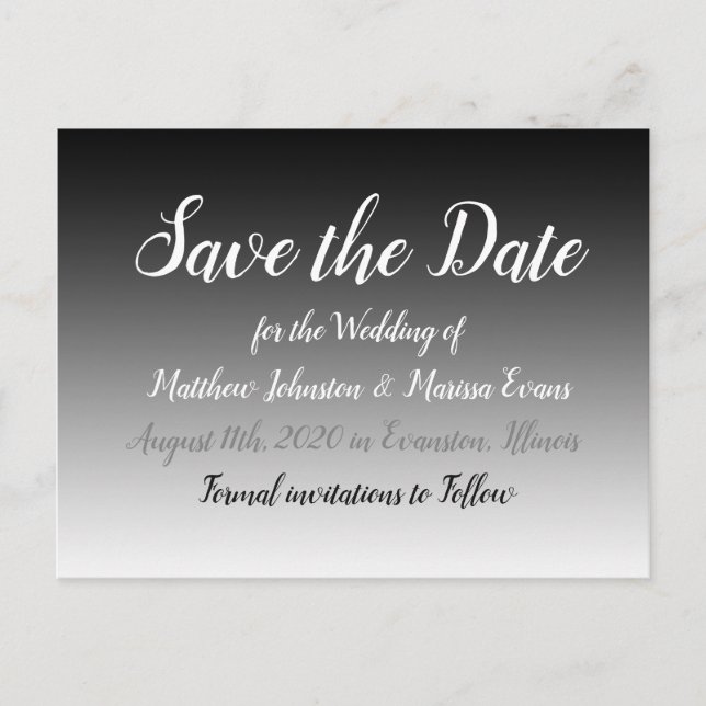 Black Gradient Personalised Save the Date Postcard (Front)