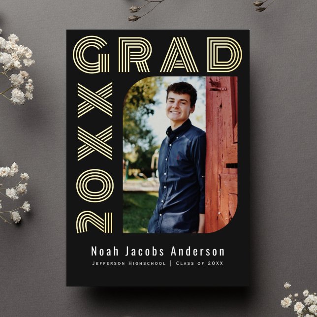 Black Graduate Foil Graduation Photo Announcement (Creator Uploaded)