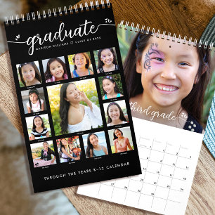 Black Graduate K–12 Script Photo Collage 15 Month Calendar