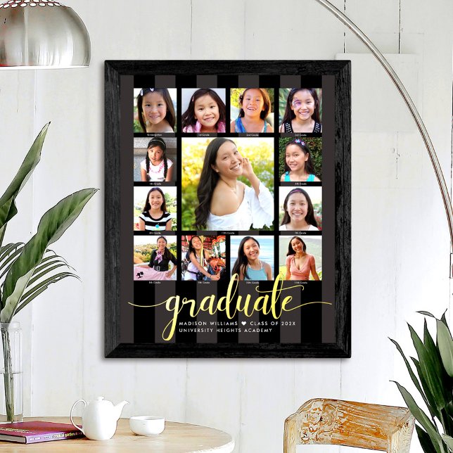 Black Graduate K–12 Script Photo Collage Real Gold Foil Prints (Creator Uploaded)