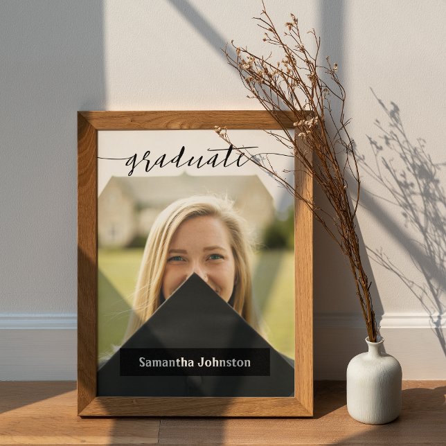 Black Graduate Script Modern Photo Poster (Creator Uploaded)