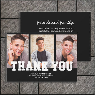 Black Graduation 3 Photo Thank You  Card