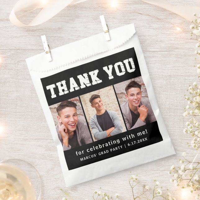 Black Graduation 3 Photo Thank You  Favour Bags (Clipped)