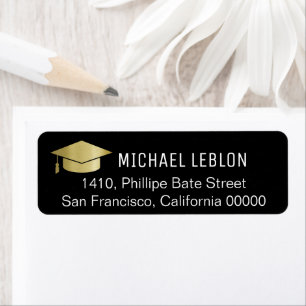 Black Graduation Address Label with Name