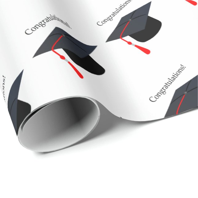 Black Graduation Cap Congratulations Gift Wrap (Roll Corner)