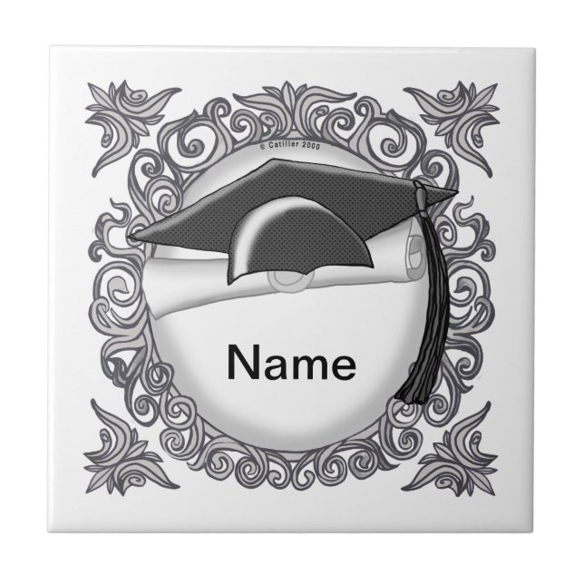 Black Graduation Cap custom tile  (Front)