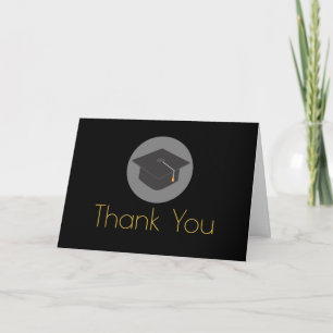 Black Graduation Cap Gold Lettering Thank You Card