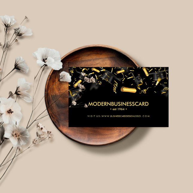 Black Graduation Cap Grown School Collage Business Card (Creator Uploaded)
