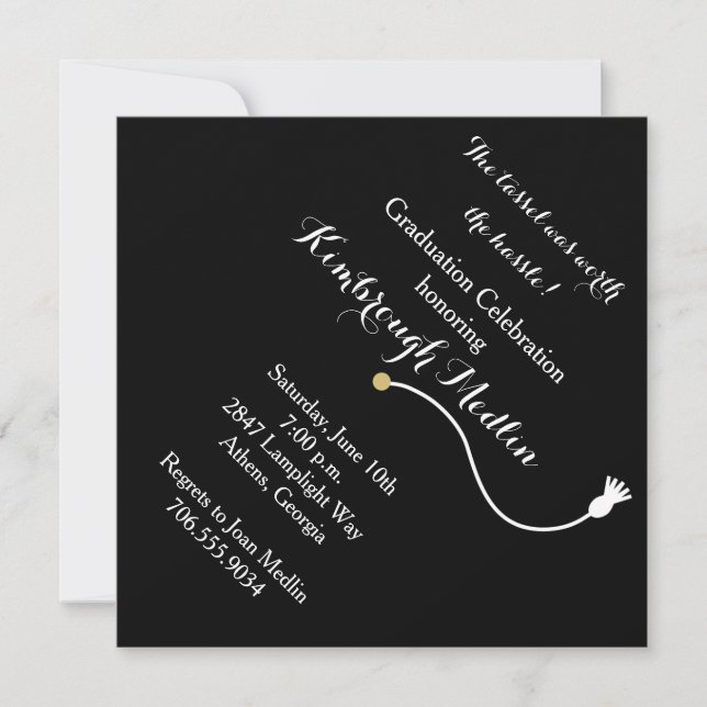 Black Graduation Cap Invitation (Front)