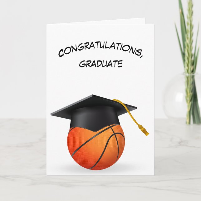Black Graduation Cap On a Basketball Card (Front)