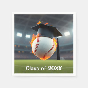 Black Graduation Cap On a Flaming Baseball Napkin