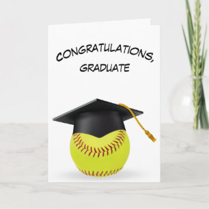 Black Graduation Cap On a Yellow Softball Card