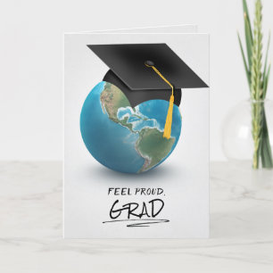Black graduation cap on globe card