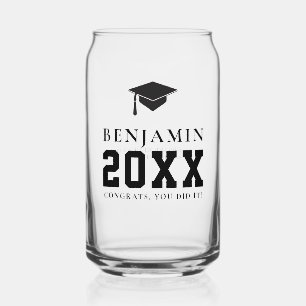Black Graduation Cap Personalised Simple Grad Gift Can Glass