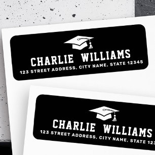 Black graduation cap return address