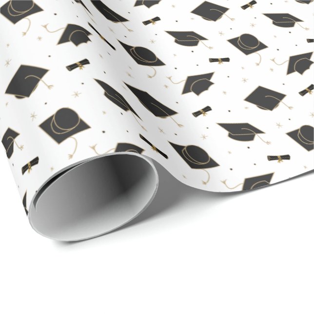 Black Graduation Cap Toss Wrapping Paper (Roll Corner)