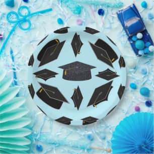 Black Graduation Caps Tossed In Air Graduate Paper Plate