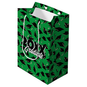 Black Graduation Caps Tossed in the Air on Green Medium Gift Bag