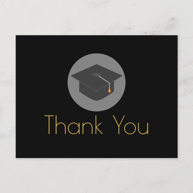 Black Graduation Gold LetteringThank You Postcard (Front)