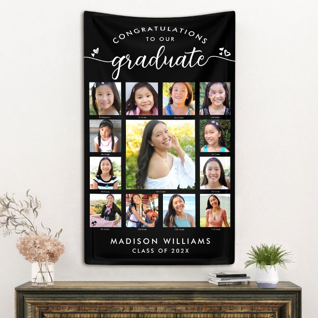 Black Graduation K–12 Modern Script Photo Collage Banner (Creator Uploaded)