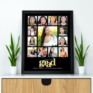 Black Graduation K–12 Photo Collage Bold Real Gold Foil Prints