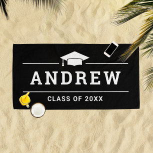Black Graduation Party Personalised Name Beach Towel