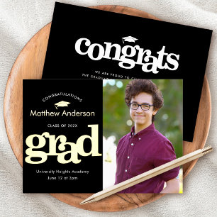 Black graduation photo modern typography real gold
